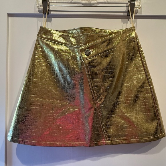 NWT Torn by Ronny Kobo Asymmetrical Faux Gold Leather Mini Skirt Size XS - Picture 5 of 10